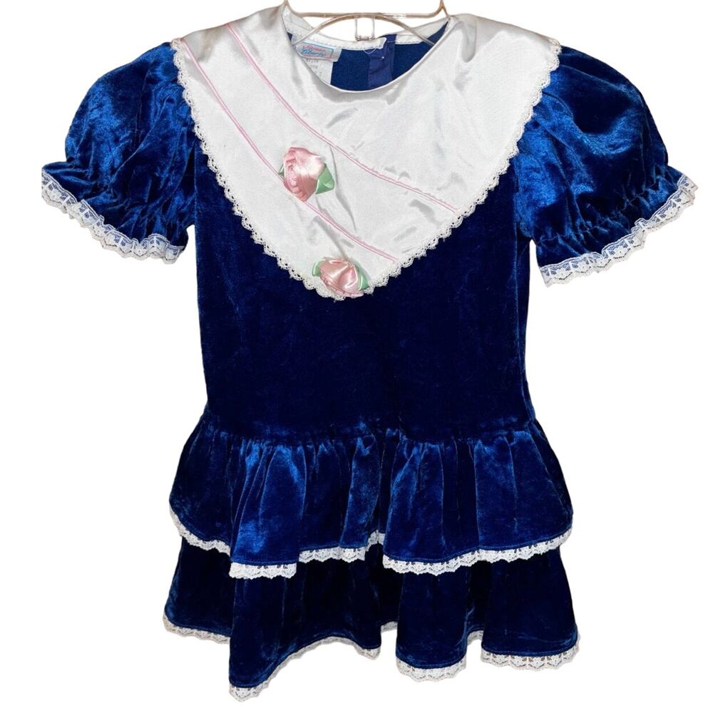 Vintage Sweet Liberty little girls’ blue velour ruffle dress (size 5)